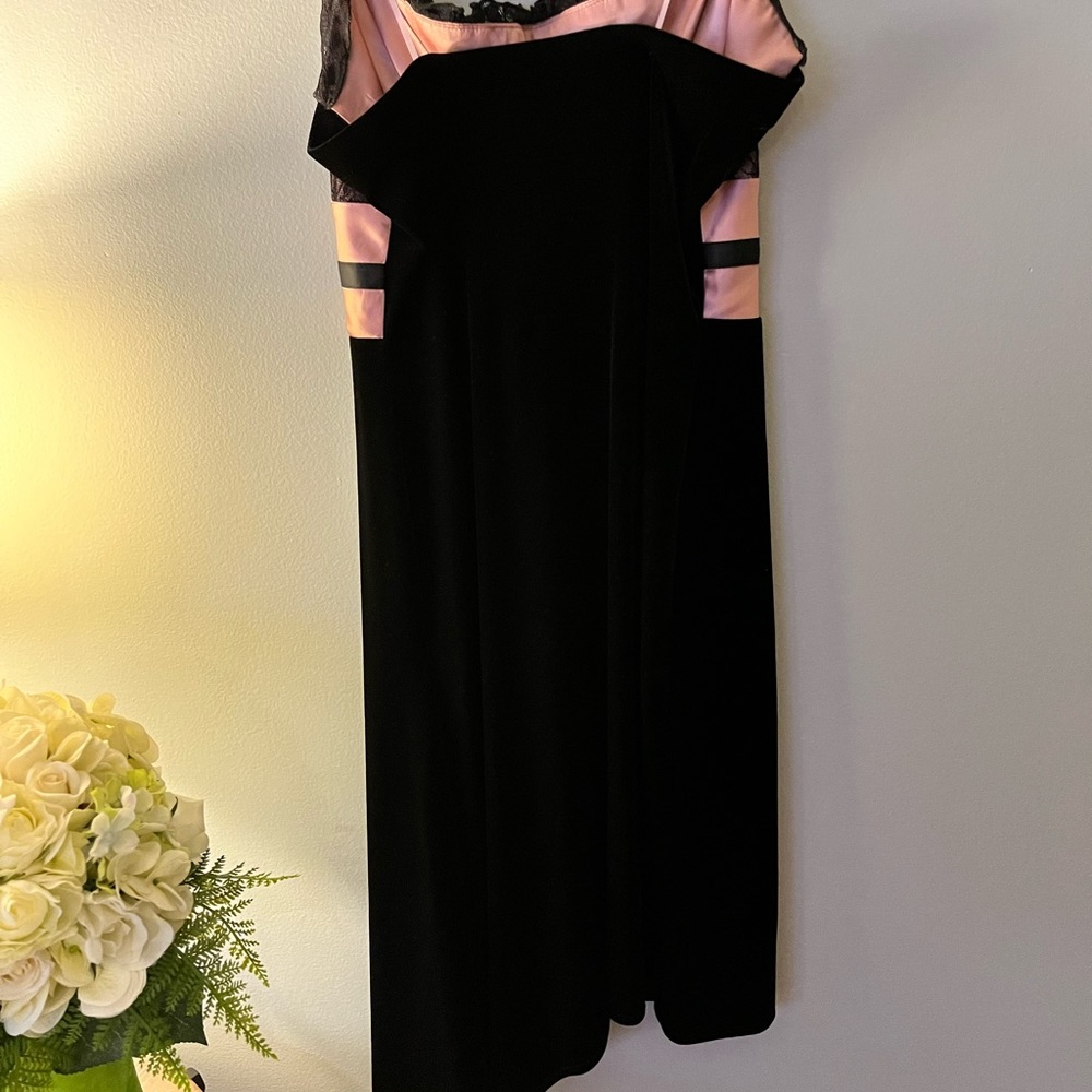 Little black velvet  dress with pink and and rhinestones embellishment
